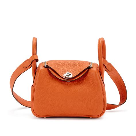 Hermès Feu Orange Clemence Mini Lindy 20 Palladium